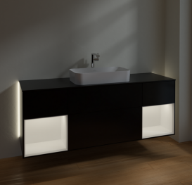 Тумба под раковину Villeroy & Boch Finion 160х50,1 см с подсветкой МДФ черный матовый лак/стекло черное матовое G332MTPD