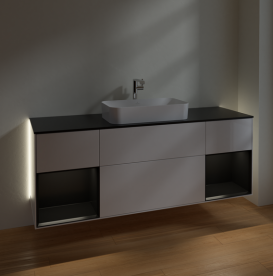 Тумба под раковину Villeroy & Boch Finion 160х50,1 см с подсветкой МДФ глянцевый белый лак/стекло черное матовое G332PDGF