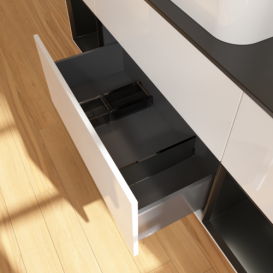 Тумба под раковину Villeroy & Boch Finion 160х50,1 см с подсветкой МДФ глянцевый белый лак/стекло черное матовое G332PDGF