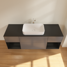 Тумба под раковину Villeroy & Boch Finion 160х50,1 см с подсветкой МДФ антрацит матовый лак/стекло черное матовое G332PDGK