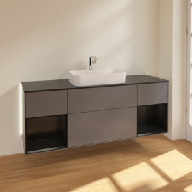 Тумба под раковину Villeroy & Boch Finion 160х50,1 см с подсветкой МДФ антрацит матовый лак/стекло черное матовое G332PDGK