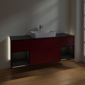 Тумба под раковину Villeroy & Boch Finion 160х50,1 см с подсветкой МДФ пион матовый лак/стекло черное матовое G332PDHB