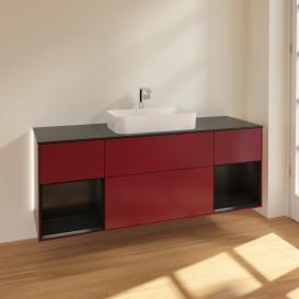 Тумба под раковину Villeroy & Boch Finion 160х50,1 см с подсветкой МДФ пион матовый лак/стекло черное матовое G332PDHB