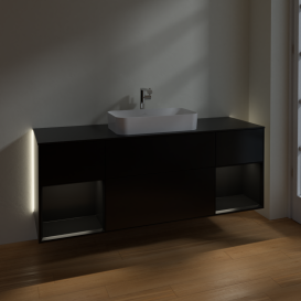 Тумба под раковину Villeroy & Boch Finion 160х50,1 см с подсветкой МДФ черный матовый лак/стекло черное матовое G332PDPD