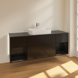 Тумба под раковину Villeroy & Boch Finion 160х50,1 см с подсветкой МДФ черный матовый лак/стекло черное матовое G332PDPD