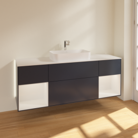 Тумба под раковину Villeroy & Boch Finion 160х50,1 см с подсветкой МДФ темно-синий матовый лак/стекло белое матовое G331GFHG