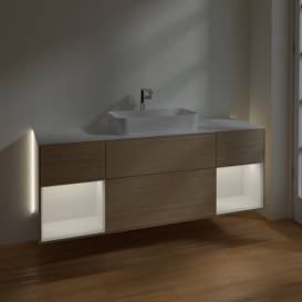 Тумба под раковину Villeroy & Boch Finion 160х50,1 см с подсветкой МДФ шпон дуба/стекло белое матовое G331GFPC