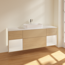 Тумба под раковину Villeroy & Boch Finion 160х50,1 см с подсветкой МДФ шпон дуба/стекло белое матовое G331GFPC