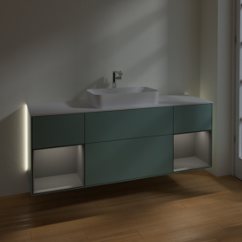 Тумба под раковину Villeroy & Boch Finion 160х50,1 см с подсветкой МДФ оливковый матовый лак/стекло белое матовое G331GKGM