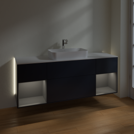 Тумба под раковину Villeroy & Boch Finion 160х50,1 см с подсветкой МДФ темно-синий матовый лак/стекло белое матовое G331GKHG