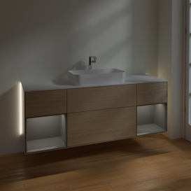 Тумба под раковину Villeroy & Boch Finion 160х50,1 см с подсветкой МДФ шпон дуба/стекло белое матовое G331GKPC