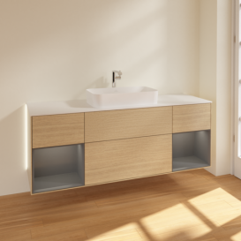 Тумба под раковину Villeroy & Boch Finion 160х50,1 см с подсветкой МДФ шпон дуба/стекло белое матовое G331GKPC