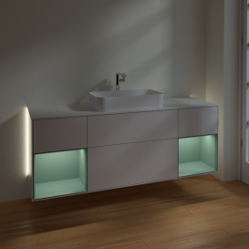 Тумба под раковину Villeroy & Boch Finion 160х50,1 см с подсветкой МДФ глянцевый белый лак/стекло белое матовое G331GMGF