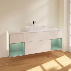 Тумба под раковину Villeroy & Boch Finion 160х50,1 см с подсветкой МДФ глянцевый белый лак/стекло белое матовое G331GMGF