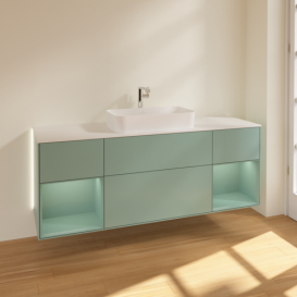 Тумба под раковину Villeroy & Boch Finion 160х50,1 см с подсветкой МДФ оливковый матовый лак/стекло белое матовое G331GMGM