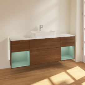 Тумба под раковину Villeroy & Boch Finion 160х50,1 см с подсветкой МДФ шпон грецкого ореха/стекло белое матовое G331GMGN