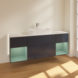 Тумба под раковину Villeroy & Boch Finion 160х50,1 см с подсветкой МДФ темно-синий матовый лак/стекло белое матовое G331GMHG