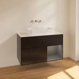 Тумба под раковину Villeroy & Boch Finion 100х50,1 см с подсветкой МДФ черный матовый лак/стекло белое матовое F661GKPD