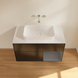 Тумба под раковину Villeroy & Boch Finion 100х50,1 см с подсветкой МДФ черный матовый лак/стекло белое матовое F661GKPD