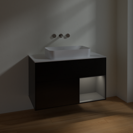 Тумба под раковину Villeroy & Boch Finion 100х50,1 см с подсветкой МДФ черный матовый лак/стекло белое матовое F661GKPD