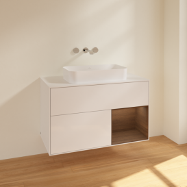 Тумба под раковину Villeroy & Boch Finion 100х50,1 см с подсветкой МДФ глянцевый белый лак/стекло белое матовое F661GNGF