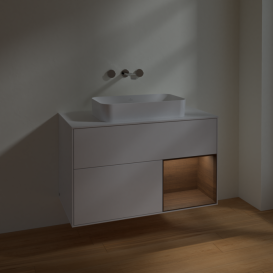 Тумба под раковину Villeroy & Boch Finion 100х50,1 см с подсветкой МДФ глянцевый белый лак/стекло белое матовое F661GNGF