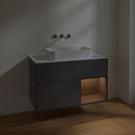 Тумба под раковину Villeroy & Boch Finion 100х50,1 см с подсветкой МДФ антрацит матовый лак/стекло белое матовое F661GNGK