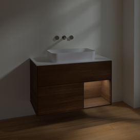 Тумба под раковину Villeroy & Boch Finion 100х50,1 см с подсветкой МДФ шпон грецкого ореха/стекло белое матовое F661GNGN