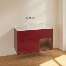 Тумба под раковину Villeroy & Boch Finion 100х50,1 см с подсветкой МДФ пион матовый лак/стекло белое матовое F661GNHB