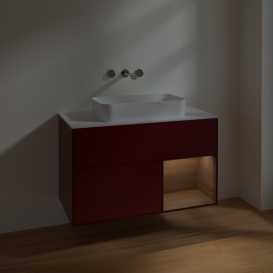 Тумба под раковину Villeroy & Boch Finion 100х50,1 см с подсветкой МДФ пион матовый лак/стекло белое матовое F661GNHB