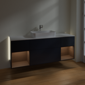 Тумба под раковину Villeroy & Boch Finion 160х50,1 см с подсветкой МДФ темно-синий матовый лак/стекло белое матовое G331GNHG