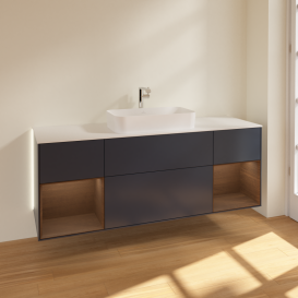Тумба под раковину Villeroy & Boch Finion 160х50,1 см с подсветкой МДФ темно-синий матовый лак/стекло белое матовое G331GNHG
