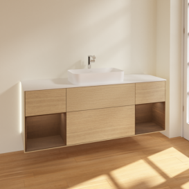 Тумба под раковину Villeroy & Boch Finion 160х50,1 см с подсветкой МДФ шпон дуба/стекло белое матовое G331GNPC