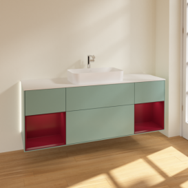 Тумба под раковину Villeroy & Boch Finion 160х50,1 см с подсветкой МДФ оливковый матовый лак/стекло белое матовое G331HBGM