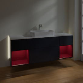 Тумба под раковину Villeroy & Boch Finion 160х50,1 см с подсветкой МДФ темно-синий матовый лак/стекло белое матовое G331HBHG
