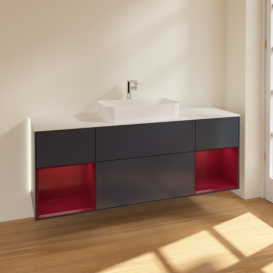 Тумба под раковину Villeroy & Boch Finion 160х50,1 см с подсветкой МДФ темно-синий матовый лак/стекло белое матовое G331HBHG