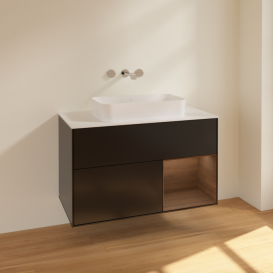 Тумба під раковину Villeroy & Boch Finion 100х50,1 см із підсвічуванням МДФ чорний матовий лак/скло біле матове F661GNPD