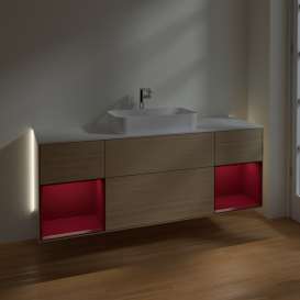 Тумба под раковину Villeroy & Boch Finion 160х50,1 см с подсветкой МДФ шпон дуба/стекло белое матовое G331HBPC