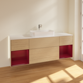 Тумба под раковину Villeroy & Boch Finion 160х50,1 см с подсветкой МДФ шпон дуба/стекло белое матовое G331HBPC