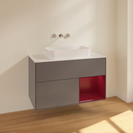 Тумба под раковину Villeroy & Boch Finion 100х50,1 см с подсветкой МДФ антрацит матовый лак/стекло белое матовое F661HBGK