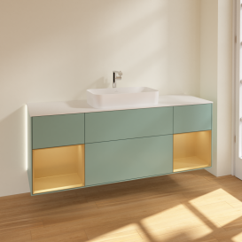 Тумба под раковину Villeroy & Boch Finion 160х50,1 см с подсветкой МДФ оливковый матовый лак/стекло белое матовое G331HFGM