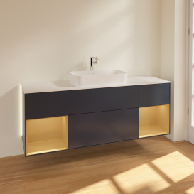 Тумба под раковину Villeroy & Boch Finion 160х50,1 см с подсветкой МДФ темно-синий матовый лак/стекло белое матовое G331HFHG
