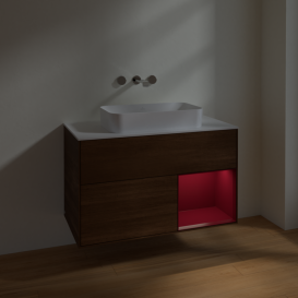 Тумба под раковину Villeroy & Boch Finion 100х50,1 см с подсветкой МДФ шпон грецкого ореха/стекло белое матовое F661HBGN