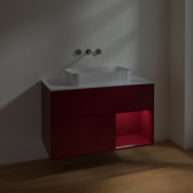 Тумба под раковину Villeroy & Boch Finion 100х50,1 см с подсветкой МДФ пион матовый лак/стекло белое матовое F661HBHB