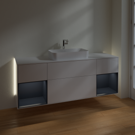 Тумба под раковину Villeroy & Boch Finion 160х50,1 см с подсветкой МДФ глянцевый белый лак/стекло белое матовое G331HGGF