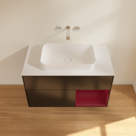 Тумба под раковину Villeroy & Boch Finion 100х50,1 см с подсветкой МДФ черный матовый лак/стекло белое матовое F661HBPD