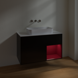 Тумба под раковину Villeroy & Boch Finion 100х50,1 см с подсветкой МДФ черный матовый лак/стекло белое матовое F661HBPD