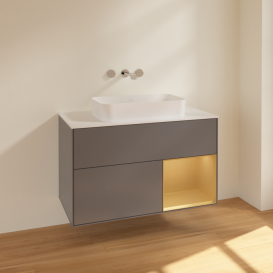 Тумба под раковину Villeroy & Boch Finion 100х50,1 см с подсветкой МДФ антрацит матовый лак/стекло белое матовое F661HFGK