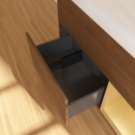 Тумба под раковину Villeroy & Boch Finion 100х50,1 см с подсветкой МДФ шпон грецкого ореха/стекло белое матовое F661HFGN