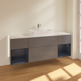 Тумба под раковину Villeroy & Boch Finion 160х50,1 см с подсветкой МДФ антрацит матовый лак/стекло белое матовое G331HGGK